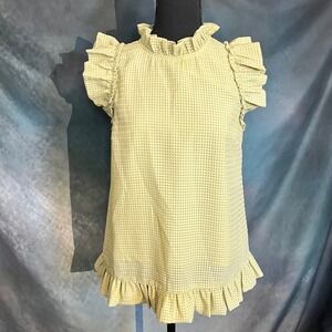 Moodie Women's Gingham Ruffle Neck Open Back Blouse Size Medium